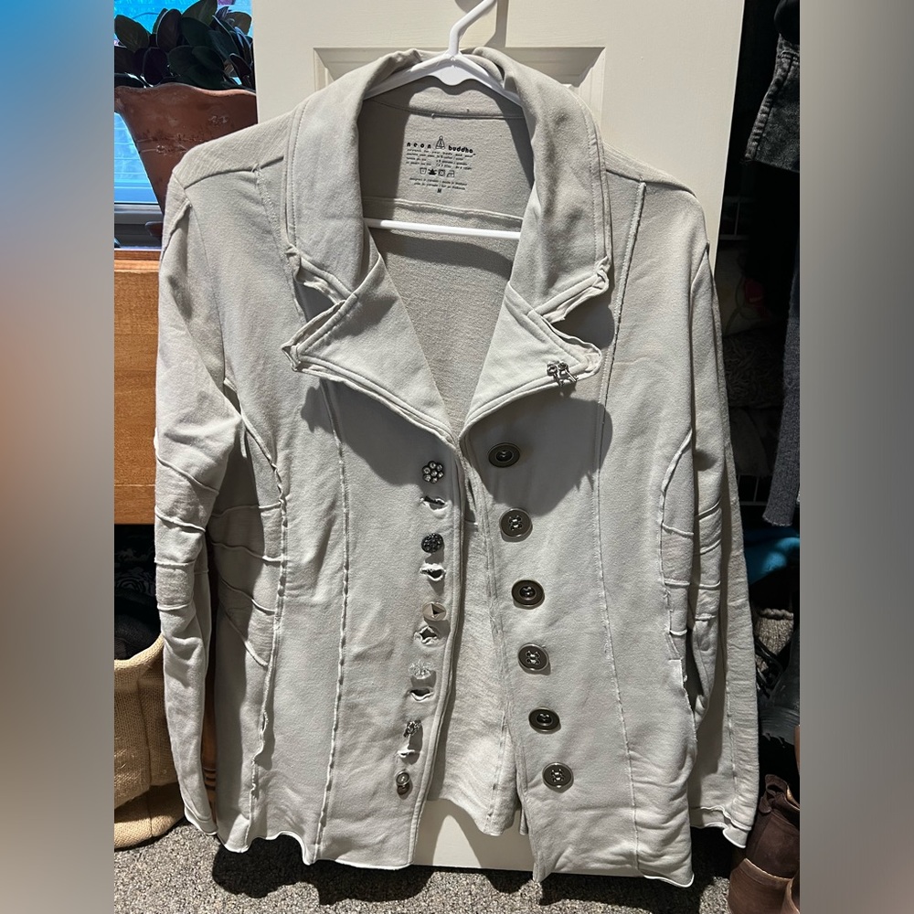 Ladies size medium neon Buddha jacket with fun buttons